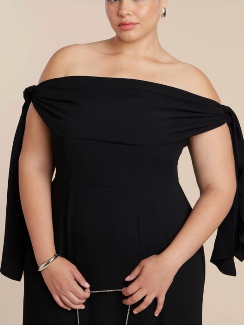 NWT ELOQUII Off-Shoulder Black Midi Dress with Front Slit